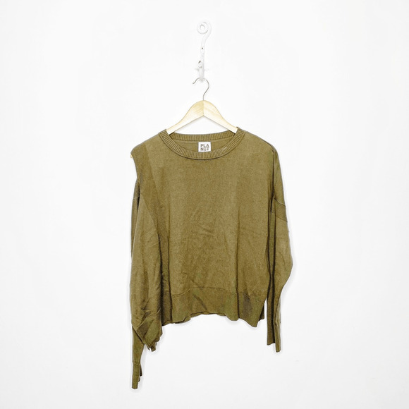 PLANET BY LAUREN G Asymmetric cold shoulder Sweater green pima WOMENS ONE SIZE - Picture 1 of 7